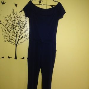 Dark Blue Short-Sleeved Jumpsuit w/ Pockets!